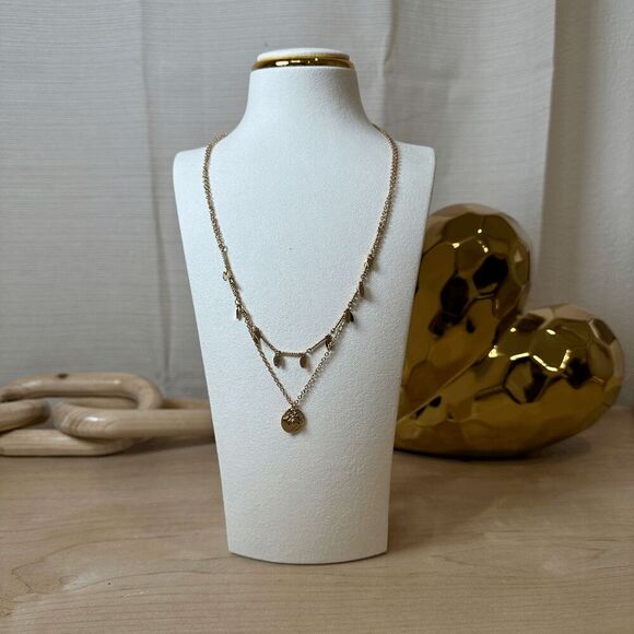 PARK LANE Leaf and Bee Double Layered Goldtone Necklace - Picture 3 of 9